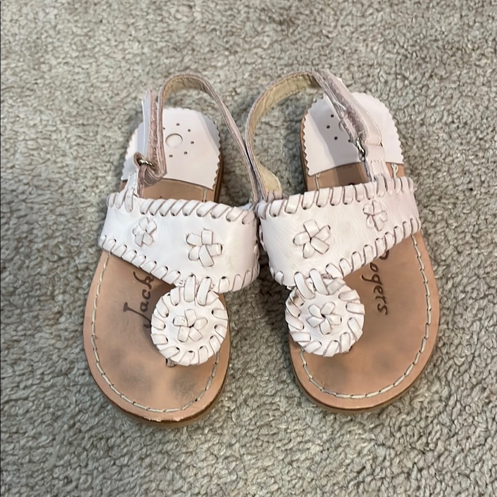 Jack Rogers Tan and Pink Thong Sandals with Textured Upper